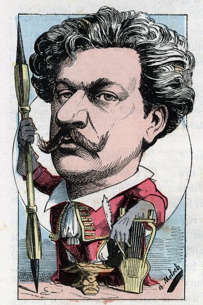 Porträtt av Louis Alexandre Gosset de Guines dit Andre Gill (1840 - 1885) fransk poetmålare i "" Le Trombinoscope"" av Touchatout, tecknad av B. Moloch från 1882 (1849-1909). Privat samling. av Moloch