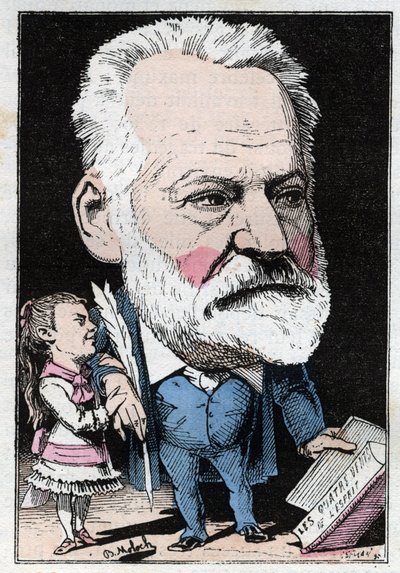Porträtt av den franske författaren Victor Hugo (1802-1885) i "" Le Trombinoscope"" av Touchatout, karikatyr av B. Moloch från 1882 (1849-1909). Privat samling. av Moloch