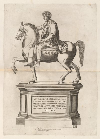 Ryttarstaty av Marcus Aurelius av Monogrammist CB after Nicolaus Beatrizet