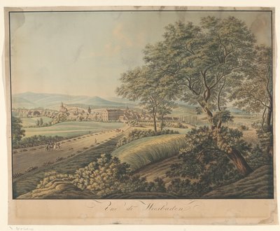 Utsikt över Wiesbaden Vue de Wiesbaden (titel på objekt) av Monogrammist DS (graveur)