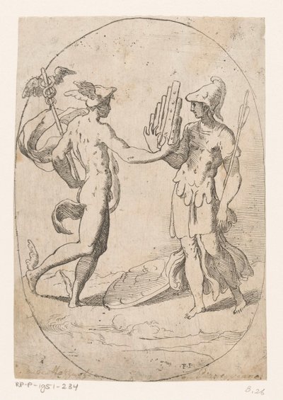 Mercury en Bellona av Monogrammist FP (Italië; 16e eeuw)