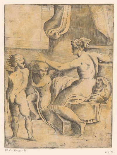 Venus med två putti av Monogrammist FP (Italië; 16e eeuw)