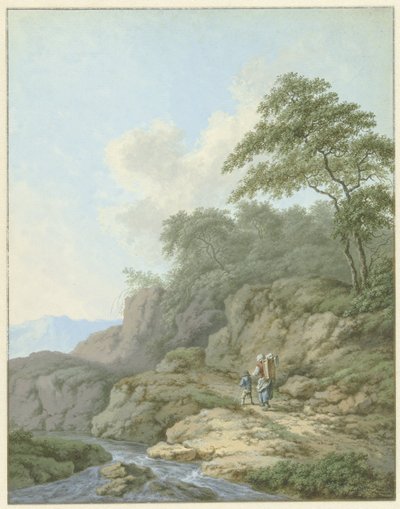 Landskap med kvinna och pojke på väg av Monogrammist FWH (possibly)