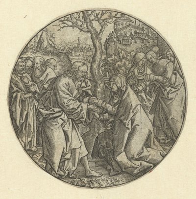 Kristus tar farväl av Maria av Monogrammist L (graveur, Nederland)