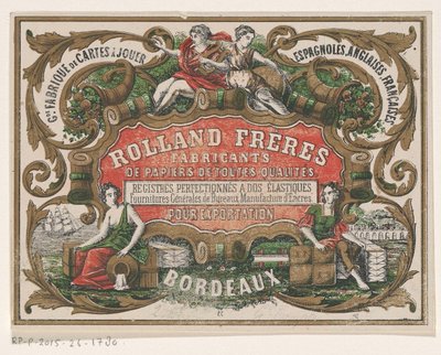 Visitkort från Rolland Frères, papperstillverkare i Bordeaux av Monogrammist PC (lithograaf)