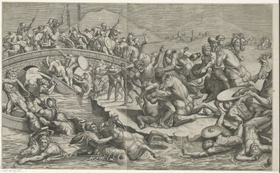 Slaget vid Milvian Bridge (vänster delar) av Monogrammist SK (prentmaker)