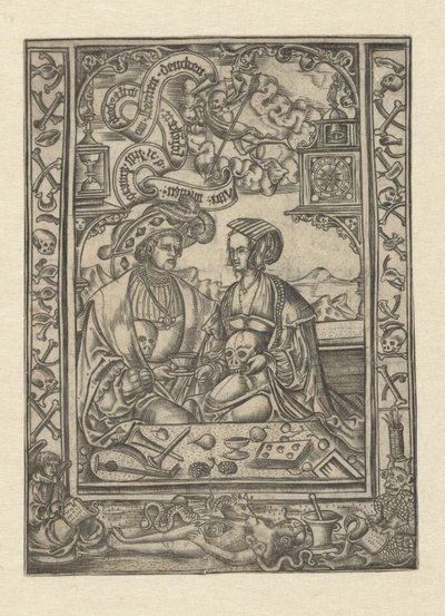 Vanitas Herre och kvinna med skalle av Monogrammist XXX met L (attributed to)