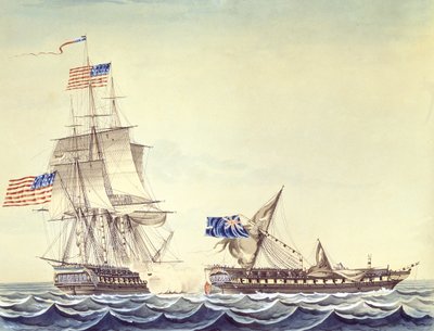 Sjöstrid mellan den amerikanska fregatten Constitution och den amerikanska fregatten Java (akvarell på papper) av Montardier Montardier