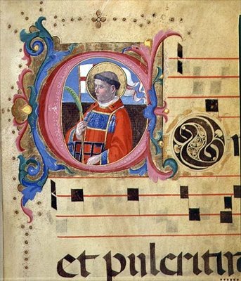 Ms 543 Historikerad initial med St. Lawrence, från en psalter, ca 1515 (vellum) av Monte di Giovanni del Fora