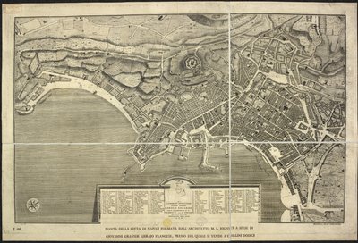 Karta över Neapel, Plan över staden Neapel ... M.L. Jolivet ... belin. [sic] och sclp. 1755 (gravyr) av Morise Lewes Jolivet