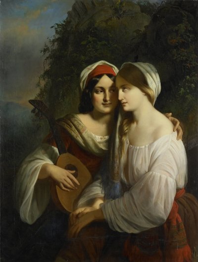 Två kvinnor i italiensk klänning av Moritz Calisch (signed by artist)