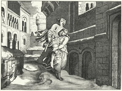 Einhard och Emma (gravyr) av Moritz Ludwig von Schwind