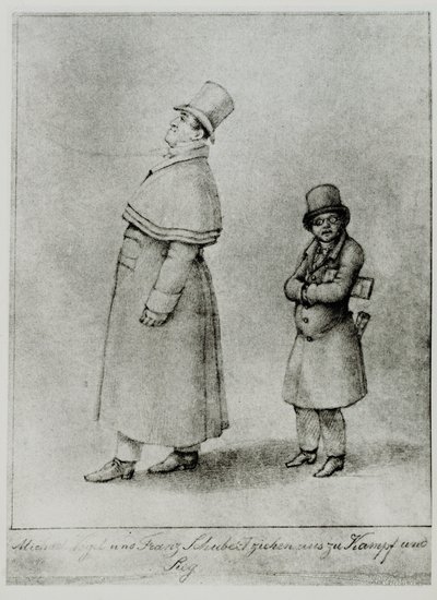 Johann Michael Vogl och Franz Schubert marscherar till strid och seger ... (gravyr) av Moritz Ludwig von Schwind