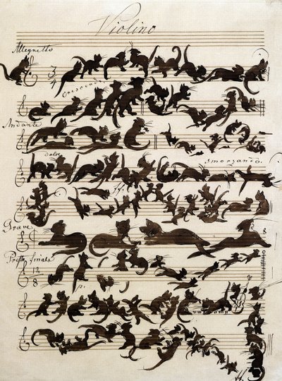 The Symphony of the Cat (Die Katzensymphony) teckning av Moritz von Schwind från 1868. Staatliche Kunsthalle Karlsruhe. av Moritz Ludwig von Schwind