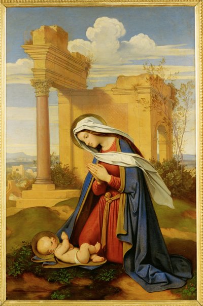 Jungfru Maria beundrar barnet ... (målning på duk) av Moritz Ludwig von Schwind