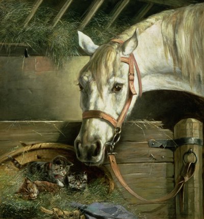Häst och kattungar, 1890 av Moritz Muller