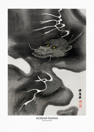 Dragon Envelope (1809–1892) Vintage-träsnitt av Morizumi Tsurana