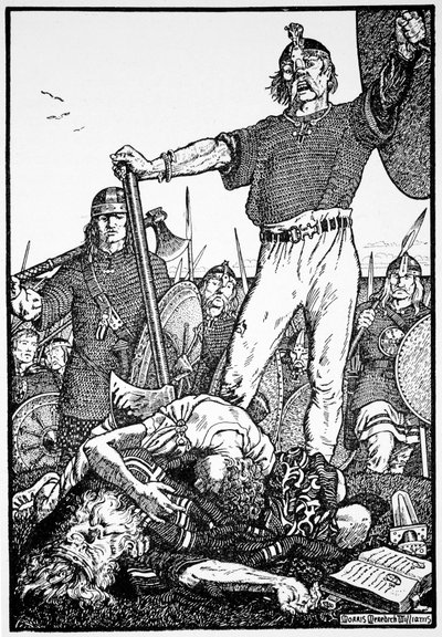 Brian Borus död i slaget vid Clontarf, Irland, 1014 1913. av Morris Meredith Williams