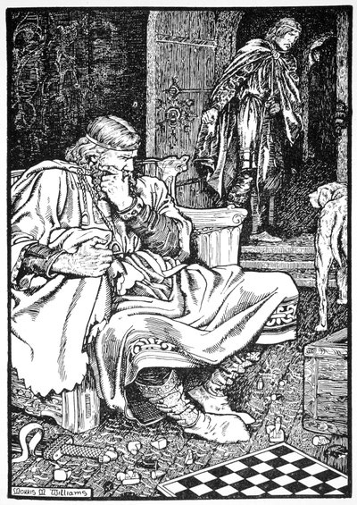 Kung Knut och Ulf jarl grälar om schack, Roskilde, Danmark, 1026 1913. av Morris Meredith Williams