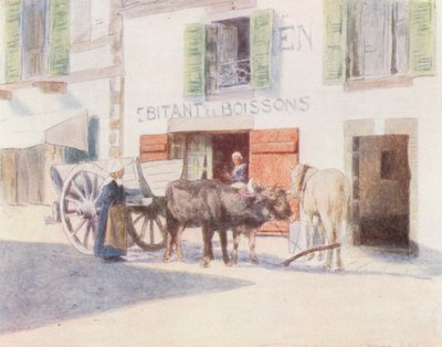 En sandkärra på kajen i Pont-Aven (färglitografi) av Mortimer Ludington Menpes