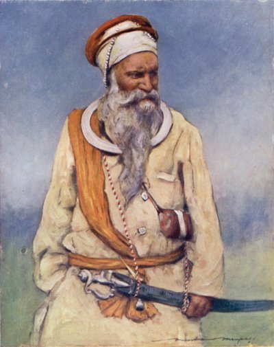 A Sikh Warrior (litho i färg) av Mortimer Ludington Menpes