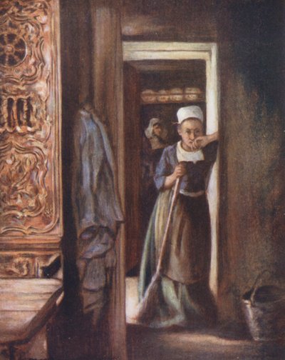 Hushållets sysslor (färglitografi) av Mortimer Ludington Menpes