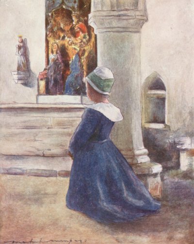 I kyrkan (färglitografi) av Mortimer Ludington Menpes