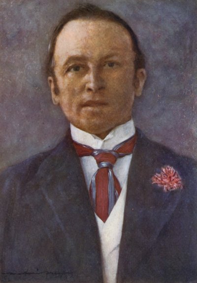 Lord Curzon i sin studie i Delhi (färg litho) av Mortimer Ludington Menpes