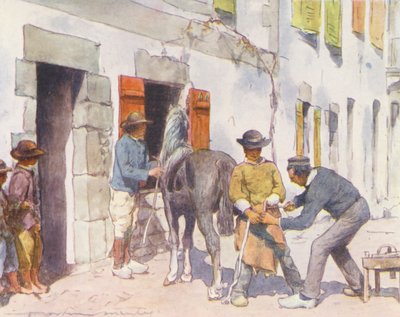 Utanför smedjan, Pont-Aven (färglitografi) av Mortimer Ludington Menpes
