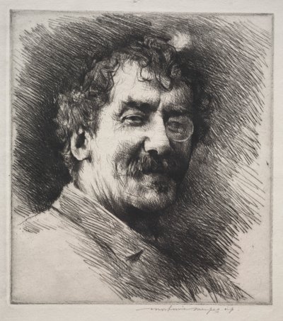 Porträtt av Whistler med det vita låset av Mortimer Menpes