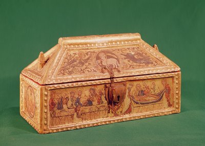 Bröstet som tidigare troddes ha innehållit det heliga döljet från Besancon, 1200-talet (trä målat med tempera på en förgylld bas) av Mosan School