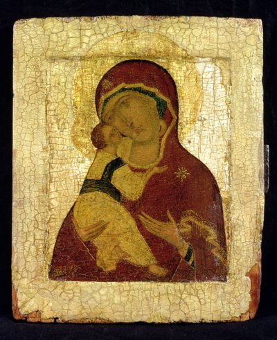 Ikon för Jungfrun av Vladimir (bladguld och tempera på panel) av Moscow School