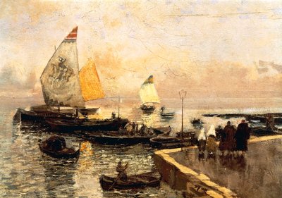 Kolbåtar i Chioggia, av Mose Bianchi (1840-1904). av Mose Bianchi