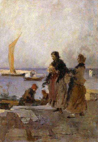 På kajen i Chioggia; På piren i Chioggia, av Mose Bianchi