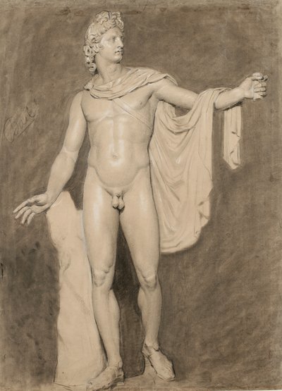 Cast of the Apollo Belvedere (svartvit krita med tvätt på papper) av Moseley Danforth