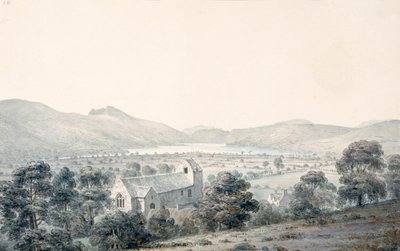 Utsikt över Bala Pool, Llyntagit, från ovanför Llanfawr Church, Meirionethshire av Moses Griffith