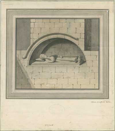 Elford Church - "The Stanley Monument": akvarellteckning, nd [? 1700-talet] av Moses Griffiths
