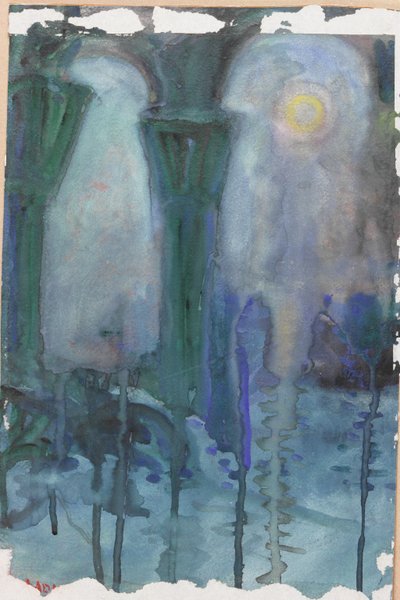 Night Reflections, Venedig (akvarell på papper) av Moses J. Adams
