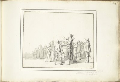 Annonsör på ett marknadstorg av Moses Ter Borch