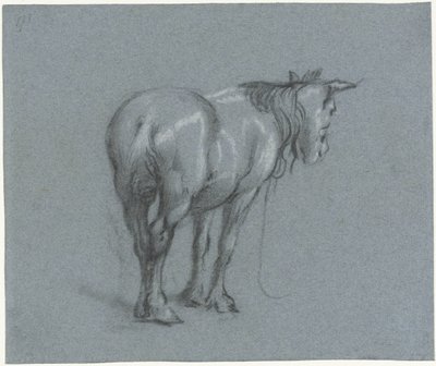 Studie av en häst bakifrån, till höger Stående arbetshästar (serietitel) av Moses Ter Borch