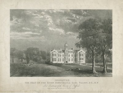 Ingestre Hall: litografi, nd [c 1840] av Moses Webster