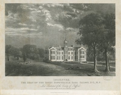 Ingestre Hall: litografi, nd [c 1840] av Moses Webster