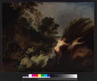 Ett skogslandskap med Pan och Syrinx, före 1648 av Moyses or Moses Matheusz. van Uyttenbroeck