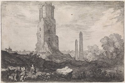 Landskap med två obelisker och "Torre delle Militia" Arkadiska landskap (serietitel) av Moyses van Wtenbrouck