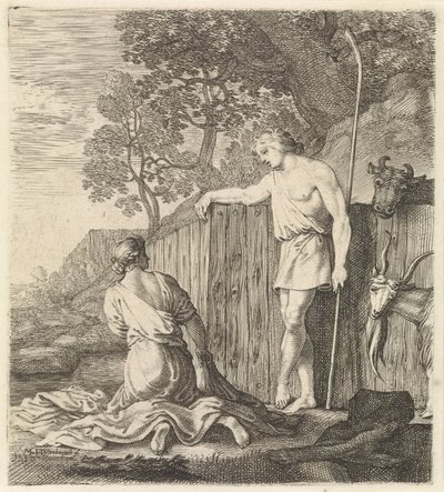 Washerwoman och herde vid en bäck av Moyses van Wtenbrouck