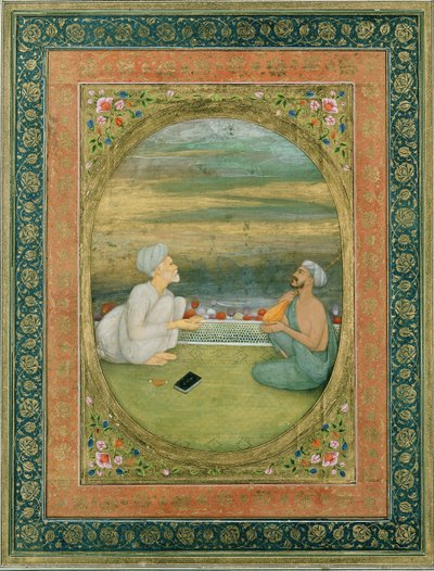 En mulla och en musiker, ca 1640-1650 av Mughal School
