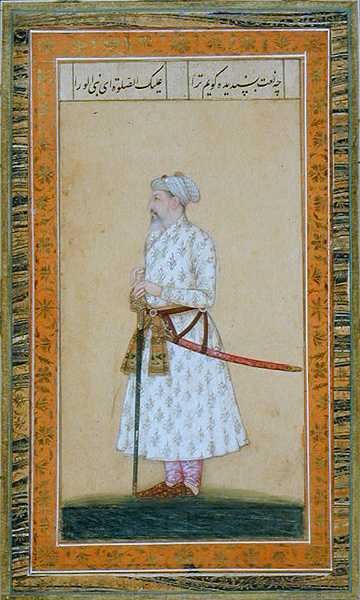 En prins som bär ett svärd, från Small Clive Album (ogenomskinlig akvarell på papper) av Mughal School