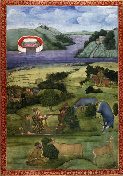 En prins och följeslagare som jagar svartbock, ca 1670-80 av Mughal School