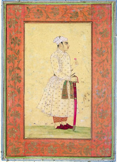 En ung adelsman från Mughal-hovet, från Large Clive Album (tonad teckning med wc på papper) av Mughal School