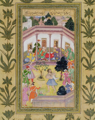 Störning av en galning vid en social sammankomst, från Small Clive Album (ogenomskinlig wc på papper) av Mughal School